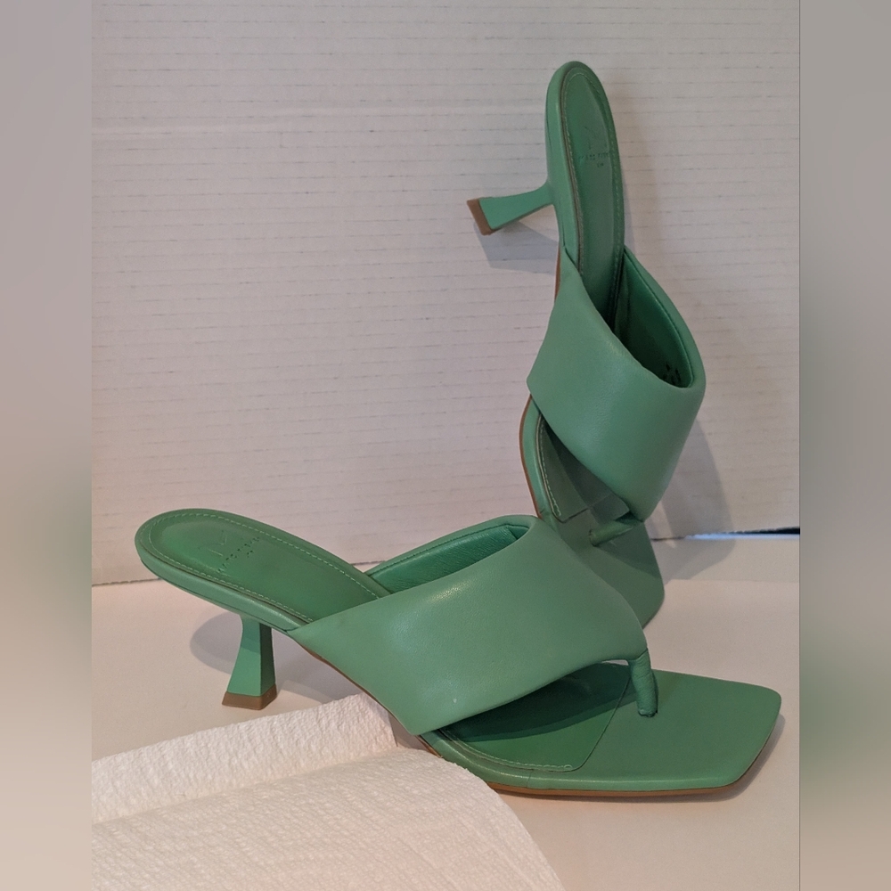 Marc Fisher Green Square-Toe Thong Mule Heels